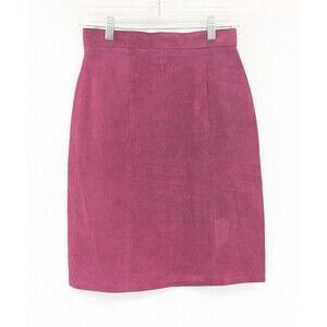 Express Vintage Pink Fuchsia Suede Leather Pencil Mini Skirt Size 7/Sm 26" Waist